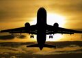 aircraft, sunset, silhouette, clouds, sky, dusk, twilight, airplane, flight, flying, nature, flying plane, transportation, passenger plane, backlighting, plane silhouette